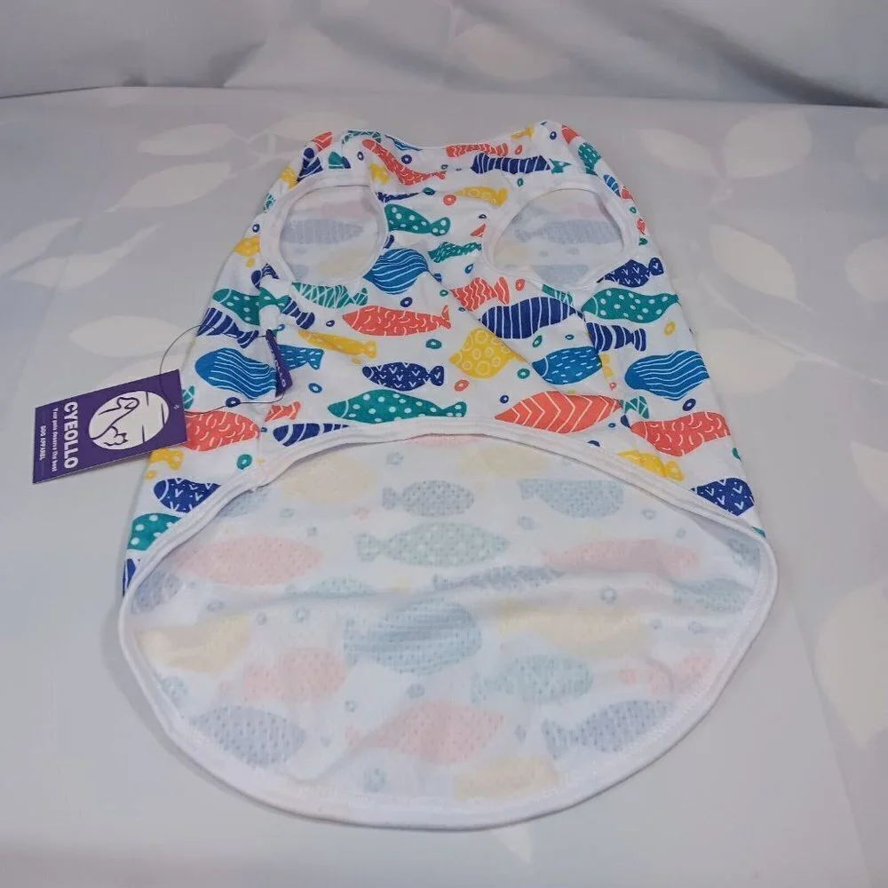 Cyeollo Dog T-shirt Size XL Multicolor Fish Print NWT‎